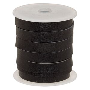 Cord, leather, black, 8mm flat. Sold per 5-yard spool.