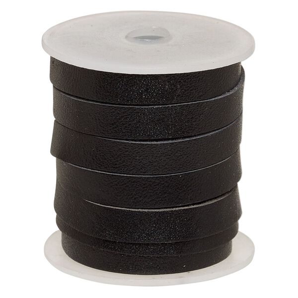 Cord, leather, black, 8mm flat. Sold per 5-yard spool. image number 0