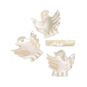 Bead, mother-of-pearl shell (natural), 15x14mm hand-cut vertically drilled carved bird, Mohs hardness 3-1/2. Sold per pkg of 4.