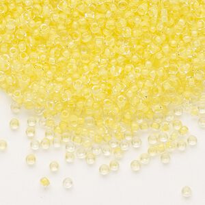 Seed bead, Dyna-Mites™, glass, pkg/40g, #11 round, translucent inside dyed color yellow, (202 11/0 RR).