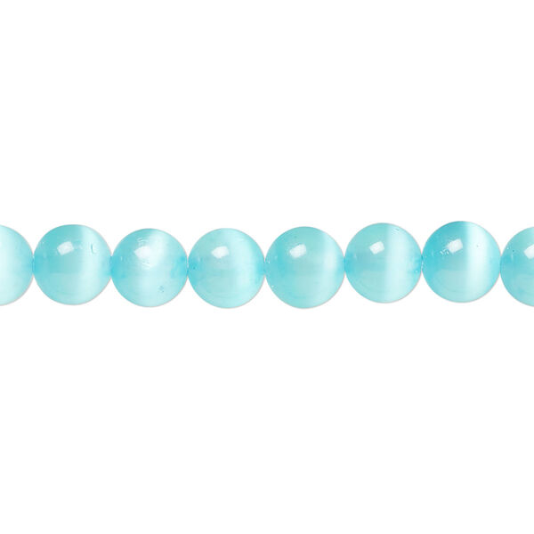 Bead, selenite (dyed / coated), pkg/16 inches, 6mm round, B+ grade, aqua blue. image number 0