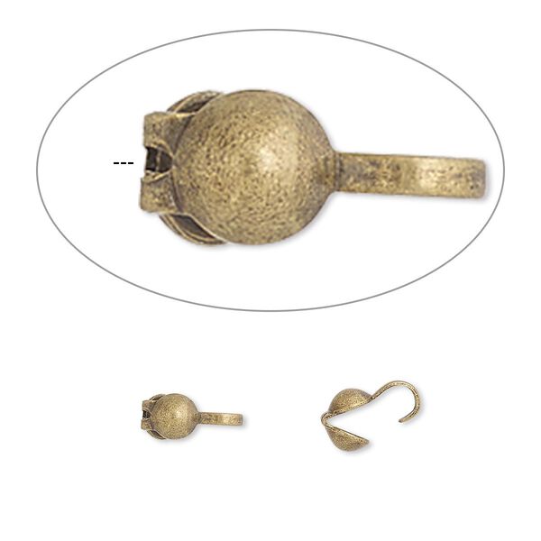 Bead tip, antique gold-plated brass, 8x3.5mm bottom clamp-on with open loop. Sold per pkg of 500. image number 0