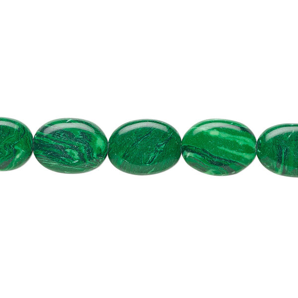 Bead, "malachite" (resin) (imitation), 9x7mm-12x8mm oval. Sold per 15-1/2" to 16" strand. image number 0