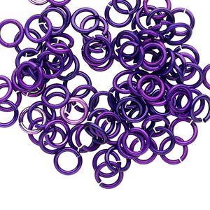 Jump ring, anodized tempered aluminum, purple, 6mm round, 4.2mm inside diameter, 18 gauge. Sold per pkg of 100.