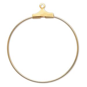 Beading hoop, gold-plated brass, 30mm round. Sold per pkg of 100.