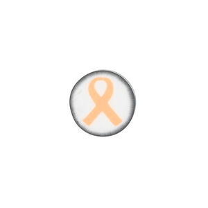 Bead, polymer clay, white / black / orange, 14mm double-sided flat round with awareness ribbon. Sold per pkg of 30.