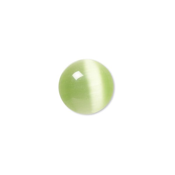 Cabochon, cat's eye glass (fiber optic glass), light green, 14mm calibrated round, quality grade. Sold per pkg of 10. image number 0