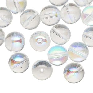 Czech glass 1pkg40, round druk bead clear AB 10mm