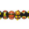 Bead, lampworked glass, assorted black / orange / yellow, 14x10mm rondelle. Sold per pkg of 20. image number 0
