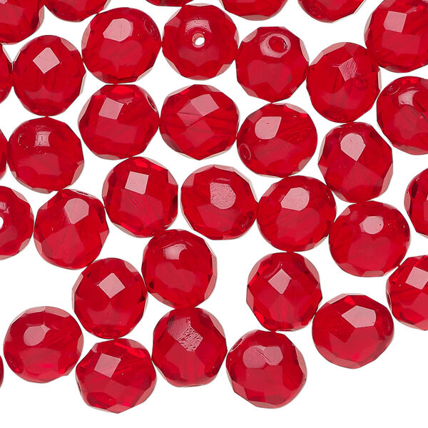Bead 1pkg600, Czech fire-polished glass, ruby red, 8mm faceted round. 1/2 mass. image number 0