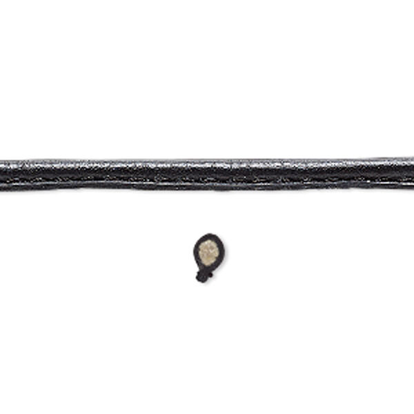 Cord, leather, black, 4mm stitched. Sold per 5-yard spool. image number 0