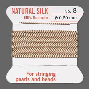 Thread, Griffin, silk, beige, size #8. Sold per 2-meter card (approximately 78 inches).