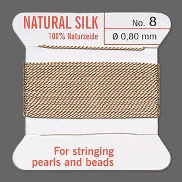 Thread, Griffin, silk, beige, size #8. Sold per 2-meter card (approximately 78 inches). image number 0