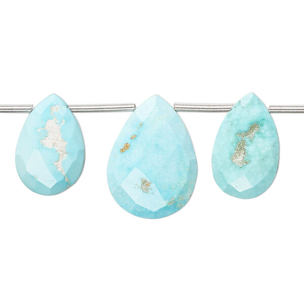 Imperial crown turquoise 1pkg7, hand-cut top-drilled faceted puffed teardrop bead natural C+ grade, 11x8mm-18x13mm image number 0