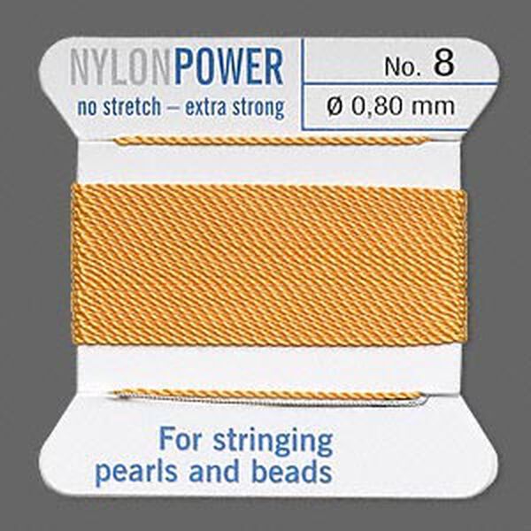 Thread, Griffin, nylon, amber yellow, size #8. Sold per 2-meter card (approximately 78 inches). image number 0