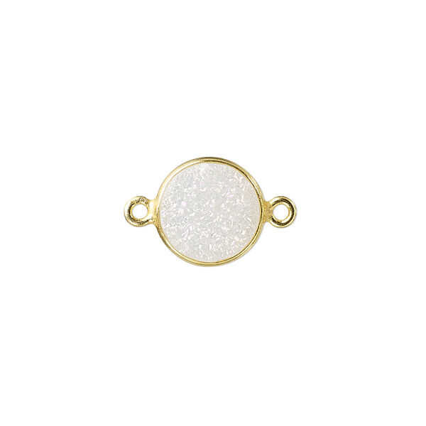 Link, titanium- / electro-coated druzy agate (coated) / gold-finished sterling silver, white opal, 11mm hand-cut single-sided flat round. Sold individually. image number 0