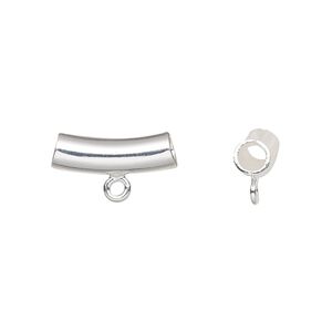 Bead, silver-plated brass, 14x5mm curved tube with loop. Sold per pkg of 10.