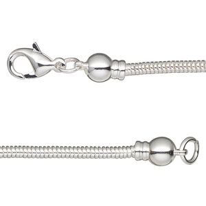 Chain, Dione® Easy-On Chain, silver-plated brass, 2.6mm snake, 17 inches with 3.3mm threaded ball end with lobster claw clasp. Sold individually.