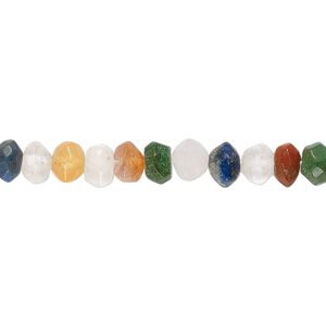 Multi-gemstone 1pkg1, hand-cut faceted rondelle bead 13 inch 6x3mm-7x5mm