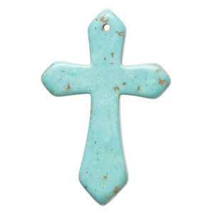 "Magnesite" / resin 1pkg1, top-drilled cross focal teal / brown 43x28mm