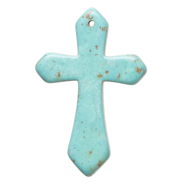"Magnesite" / resin 1pkg1, top-drilled cross focal teal / brown 43x28mm image number 0