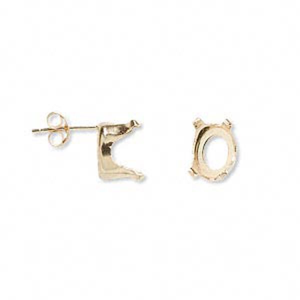 Earstud, Snap-Tite®, 14Kt gold, 9x7mm 4-prong oval setting. Sold per pair. image number 0