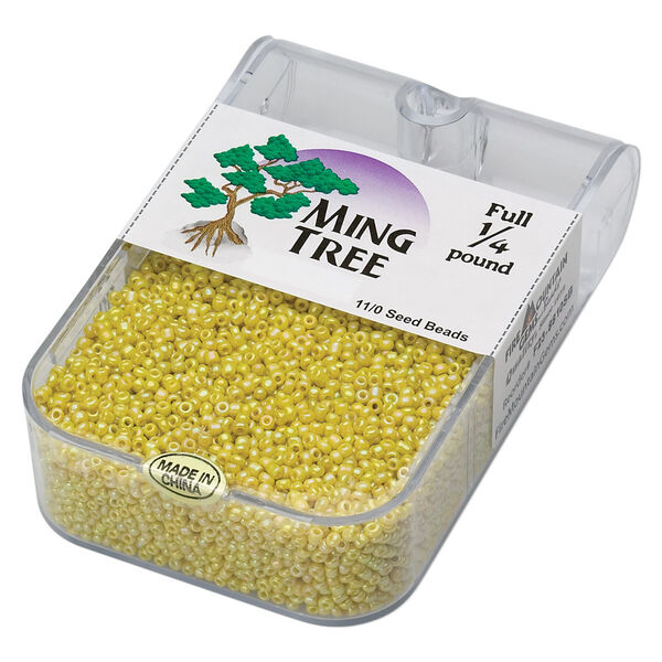 Seed bead, Ming Tree™, glass, pkg/1/4 pound, #11 round, opaque rainbow yellow. image number 0