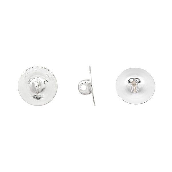 Button back, silver-plated brass, 10mm round. Sold per pkg of 100. image number 0