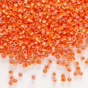 Seed bead, Delica®, glass, pkg/7.5g, #10 round, opaque rainbow orange (DBM-0161).