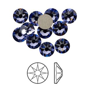 Flat back 12pk tanzanite foil back, Crystal Passions® 7.07-7.27mm rose round SS34 2088