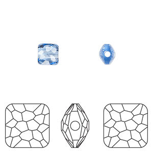 Bead 1pkg4 light sapphire, Crystal Passions® 6mm puffed square 5035
