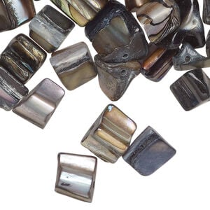 Mother-of-pearl shell 1pkg2oz, triangle tube bead, mix multi-grey and black 7x6mm-12x9mm