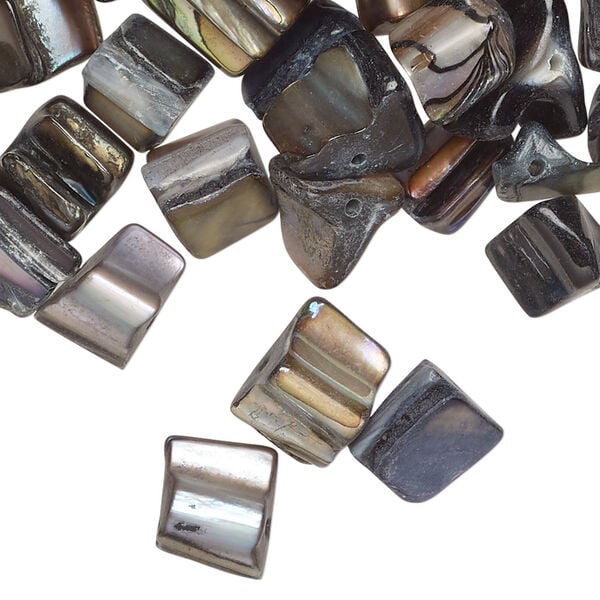 Mother-of-pearl shell 1pkg2oz, triangle tube bead, mix multi-grey and black 7x6mm-12x9mm image number 0
