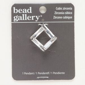 Focal, silver-finished "pewter" (zinc-based alloy) and cubic zirconia, clear, 33x32mm diamond. Sold individually.