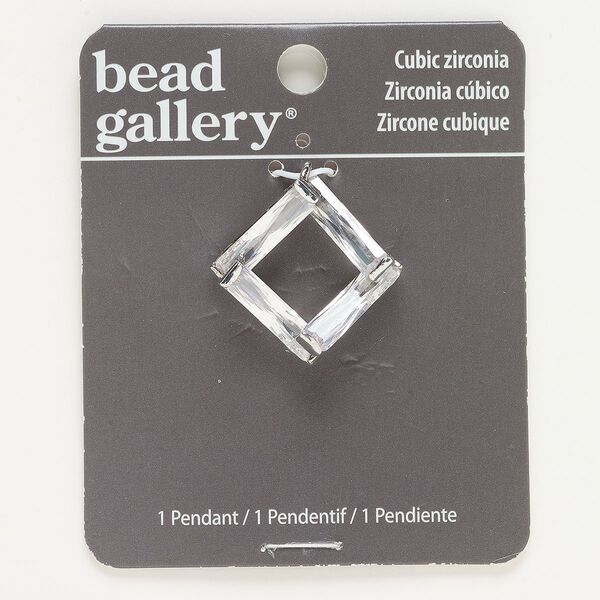 Focal, silver-finished "pewter" (zinc-based alloy) and cubic zirconia, clear, 33x32mm diamond. Sold individually. image number 0