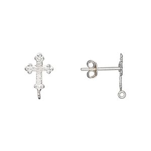 Earstud 1pkg2 sterling silver, 11x8mm cross / closed loop, 1 pair