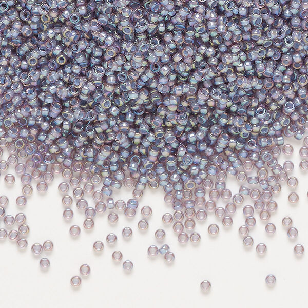 Seed bead, Miyuki, glass, pkg/35g, #15 rocaille, translucent purple-lined rainbow light amethyst (RR-360). image number 0