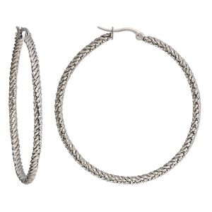 Earring, stainless steel, 2-inch twisted round hoop with latch-back closure. Sold per pair.