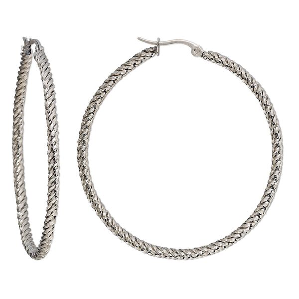 Earring, stainless steel, 2-inch twisted round hoop with latch-back closure. Sold per pair. image number 0