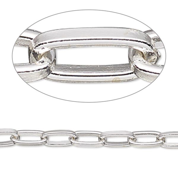 Chain, silver-plated steel, 4mm long cable. Sold per 50-foot spool. image number 0