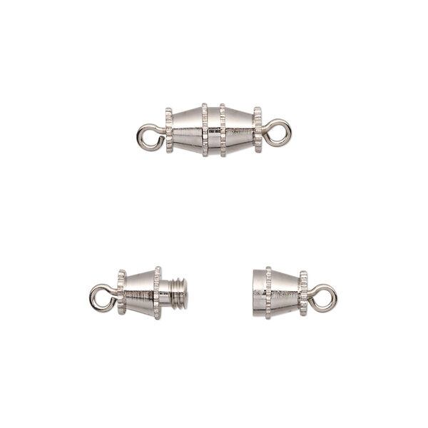 Clasp, barrel, imitation nickel-finished brass, 10x5mm. Sold per pkg of 10. image number 0