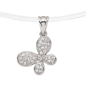 Pendant, Preciosa Czech glass rhinestone and silver-plated pewter (tin-based alloy), clear, 20x19mm butterfly. Sold individually.