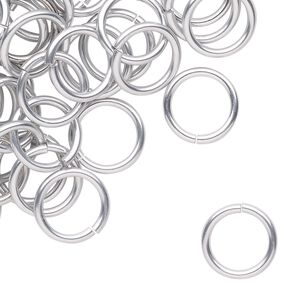 Jump ring, anodized tempered aluminum, silver, 12mm round, 9.2mm inside diameter, 15 gauge. Sold per pkg of 100.