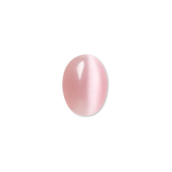 Cabochon, cat's eye glass (fiber optic glass), pink, 16x12mm calibrated oval, quality grade. Sold per pkg of 8. image number 0