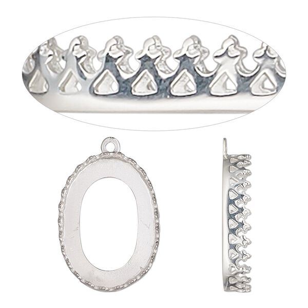 Drop, sterling silver, 20x14.5mm oval with decorative trim and open back with 18x13mm oval cabochon bezel setting. Sold individually. image number 0