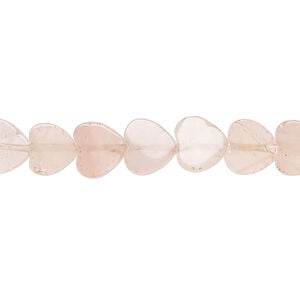 Rose quartz 1pkg1, flat heart bead natural, 15-inch 8-9mm