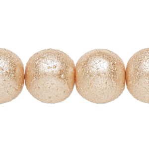 Bead, glass, opaque champagne, 16mm textured round. Sold per 15-1/2" to 16" strand.
