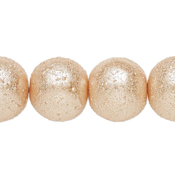 Bead, glass, opaque champagne, 16mm textured round. Sold per 15-1/2" to 16" strand. image number 0