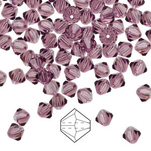Bead 144pk amethyst, Preciosa Czech crystal 5mm bicone