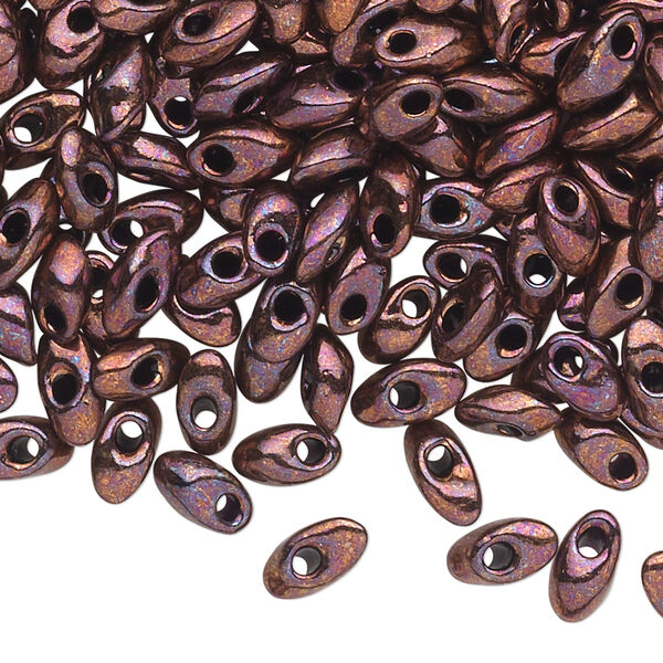 Seed bead, Miyuki, glass, pkg/10g, 7x4mm long magatama, opaque metallic copper (LMA-457B). image number 0